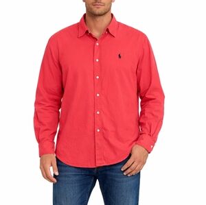 Ralph Lauren Blue Label Red Classic Fit Button Down Shirt Size XXL Linen Blend